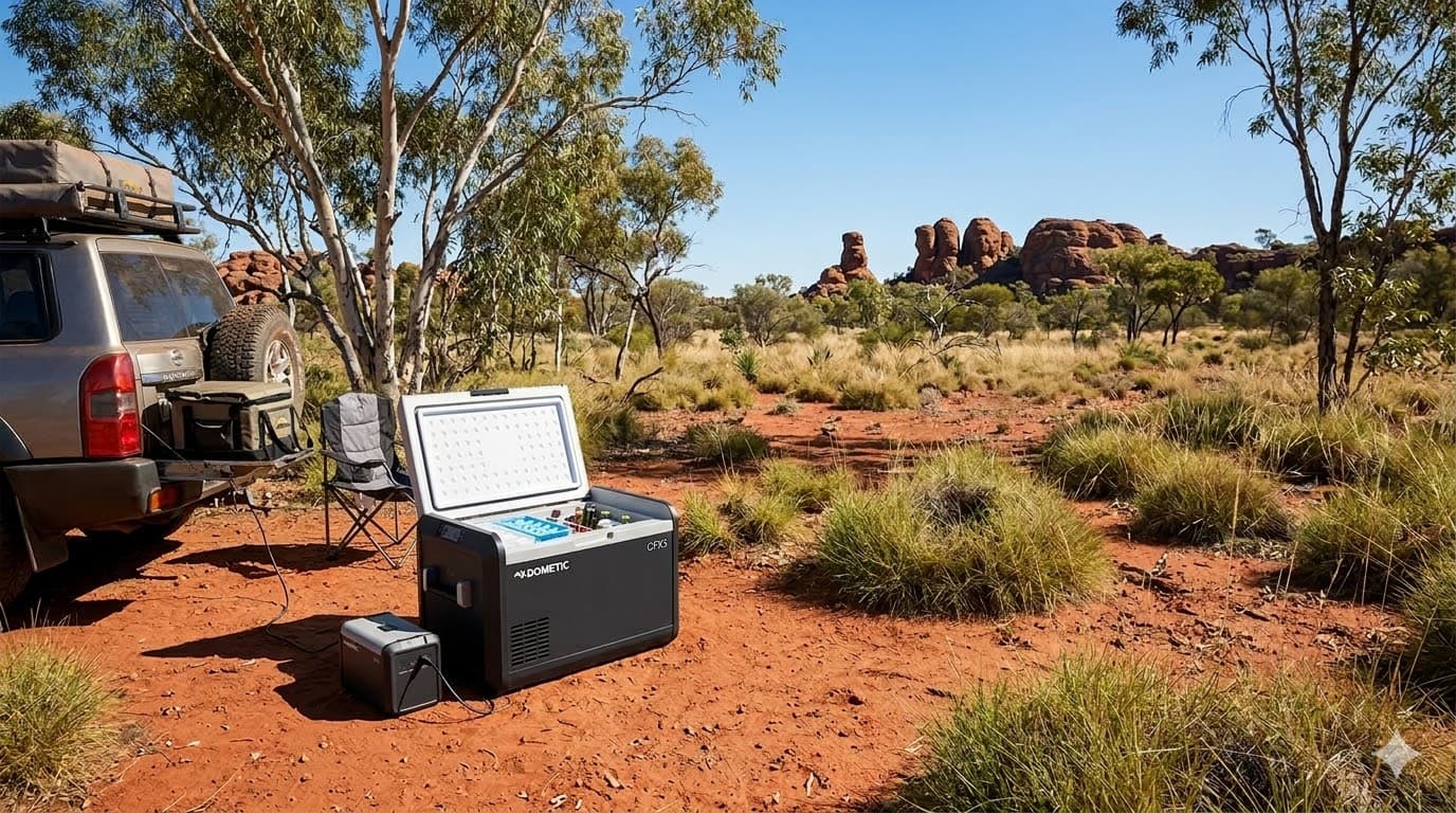 Dometic CFX3 55IM portable 12V fridge in the Australian outback
